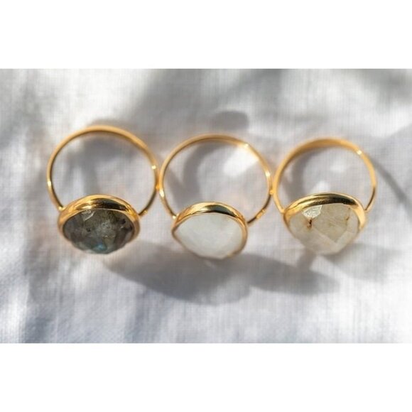 STUNNING Gemstone Statement Ring Large Rainbow Moonstone Gold Vermeil Gorgeous - Picture 8 of 11